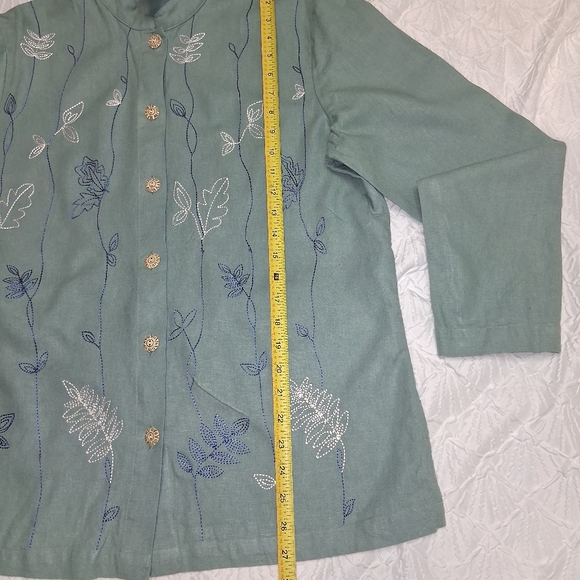 CEDAR CANYON Embroidered Green Button-Upembroiderry  sequins   Blouse Sz m - Picture 17 of 17